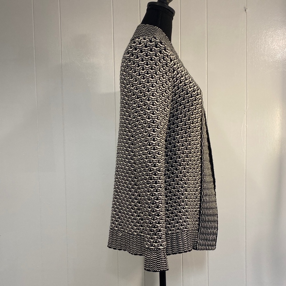 Talbots Cardigan | Open Front | Black White Textured Knit | Size S - Picture 7 of 11